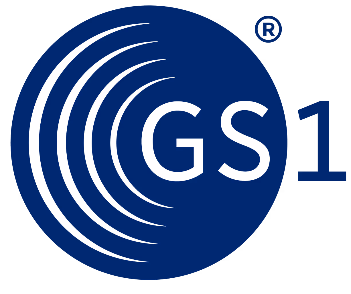 GS1 logo with white curved lines on a blue circle and the text GS1 with a registered trademark symbol.